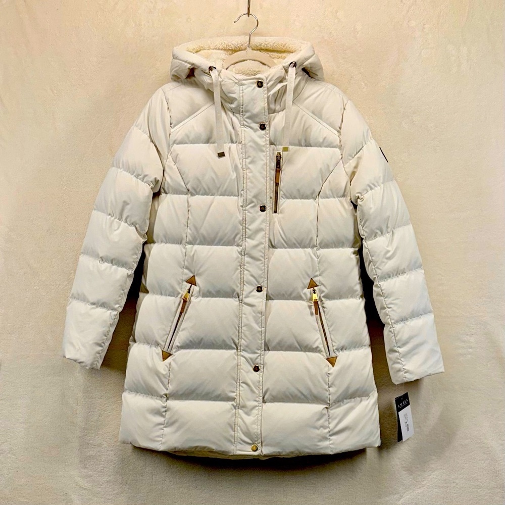 NEW Lauren Ralph Lauren Puffer Coat, Style 24720, Cream, Size M